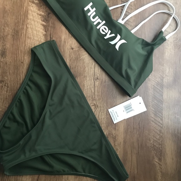 NWT Hurley High Waisted Strappy Back 2 Piece Olive Green XL - Picture 8 of 9